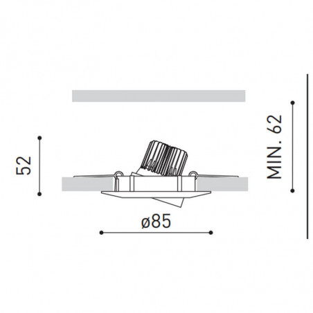 Dimensions of the LED downlight Dot Round Tilt D68 | Aiure