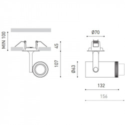 Dimensions of the LED Plus Recessed spotlight by Arkoslight | Aiure