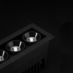Close-up of the Black Foster Micro Recessed 5 LED downlight by Arkoslight | Aiure