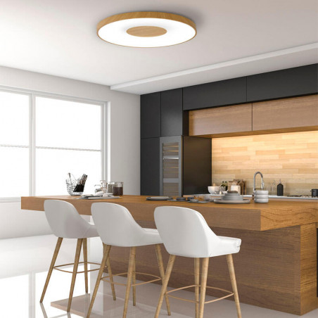 Plafón LED madera Coin de Mantra en cocina | Aiure
