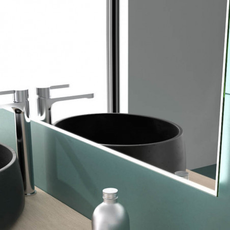 Backlit LED mirror Santorini by Eurobath in a bathroom close up| Aiure
