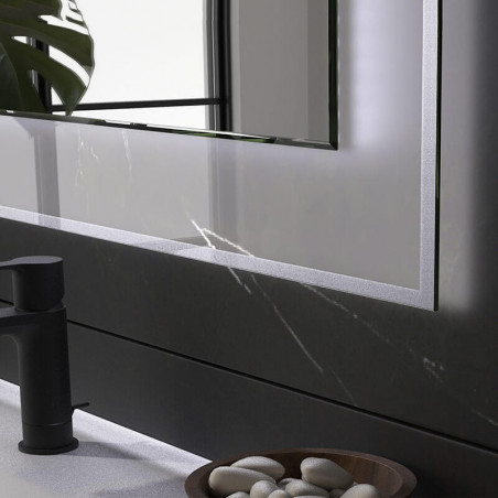 Mirror with backlit frame Corfu by Eurobath in a bathroom close up | Aiure