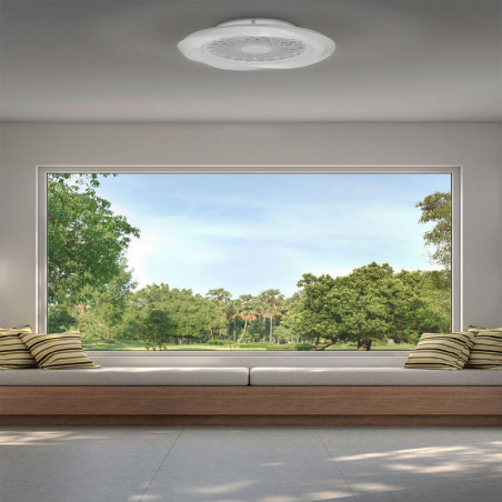 Boreal Silver ceiling fan by Mantra in living room | AiureDeco